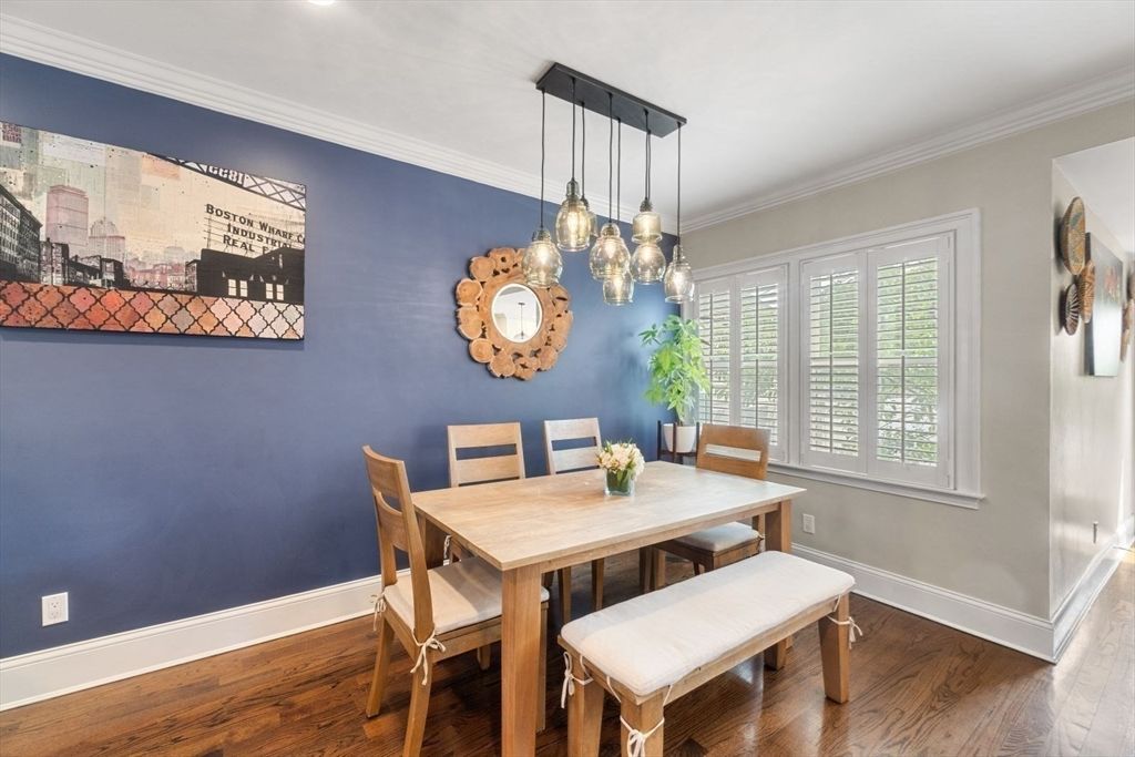 Dining room, Interior, Pendant Lights, Wood Texture Flooring