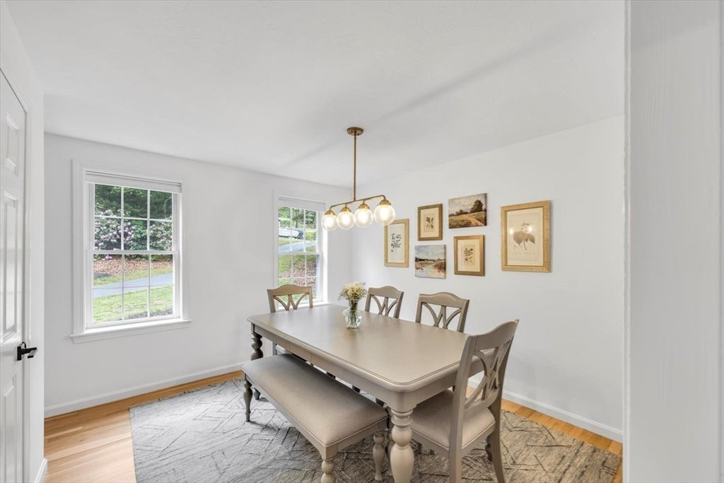 Dining room, Interior, Pendant Lights, Wood Texture Flooring