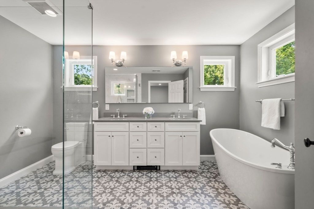 Bathroom, Dual Sink Vanities, Free Standing Baths, Glass Shower, Interior, Recessed Lighting