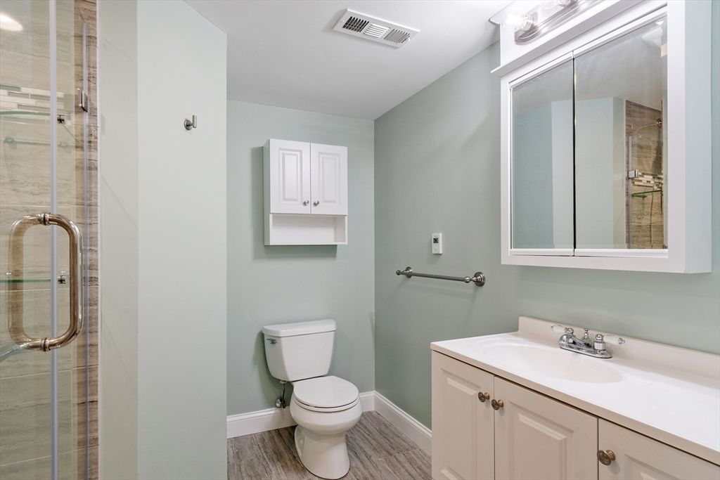 Bathroom, Glass Shower, Interior, Wood Texture Flooring