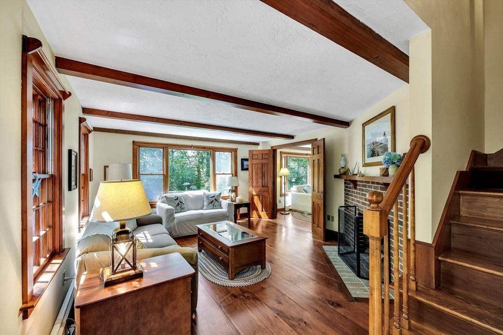 Fireplace, Interior, Living room, Wooden Beams, Wood Texture Flooring