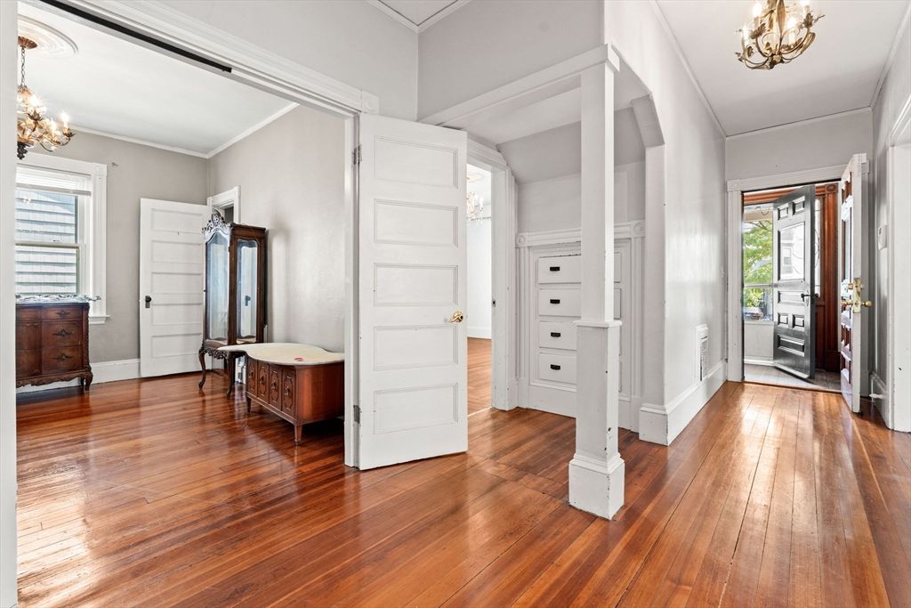Bathroom, Chandelier, Interior, Wood Texture Flooring