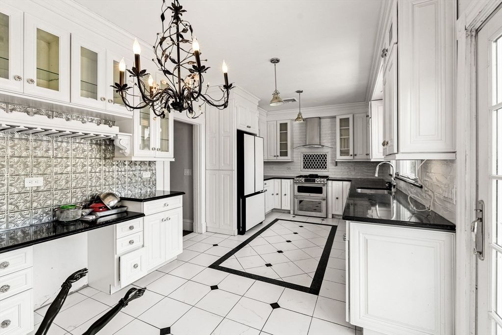 Chandelier, Interior, Kitchen, Pendant Lights, Stainless Steel Appliances