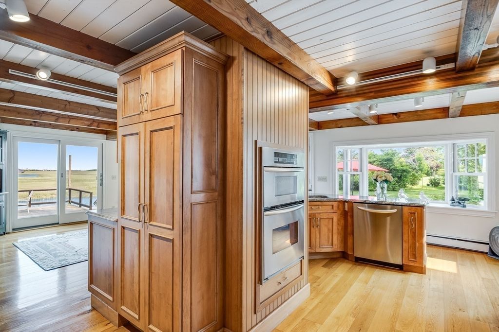 Interior, Kitchen, Stainless Steel Appliances, Wooden Beams, Wood Texture Flooring