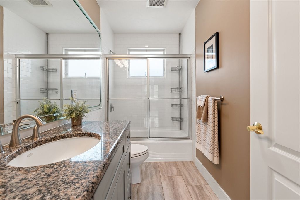 Bathroom, Glass Shower, Interior, Wood Texture Flooring