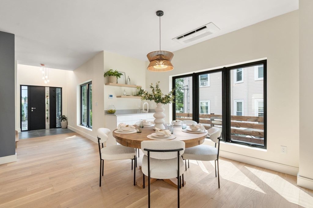 Chandelier, Dining room, Interior, Pendant Lights, Wood Texture Flooring