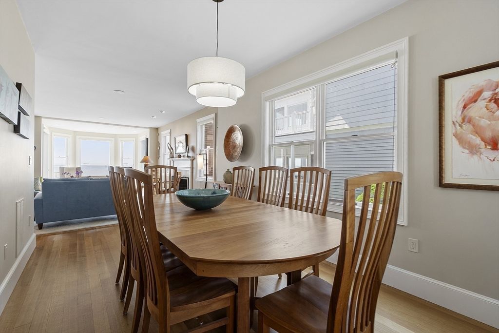 Dining room, Interior, Pendant Lights, Recessed Lighting, Wood Texture Flooring