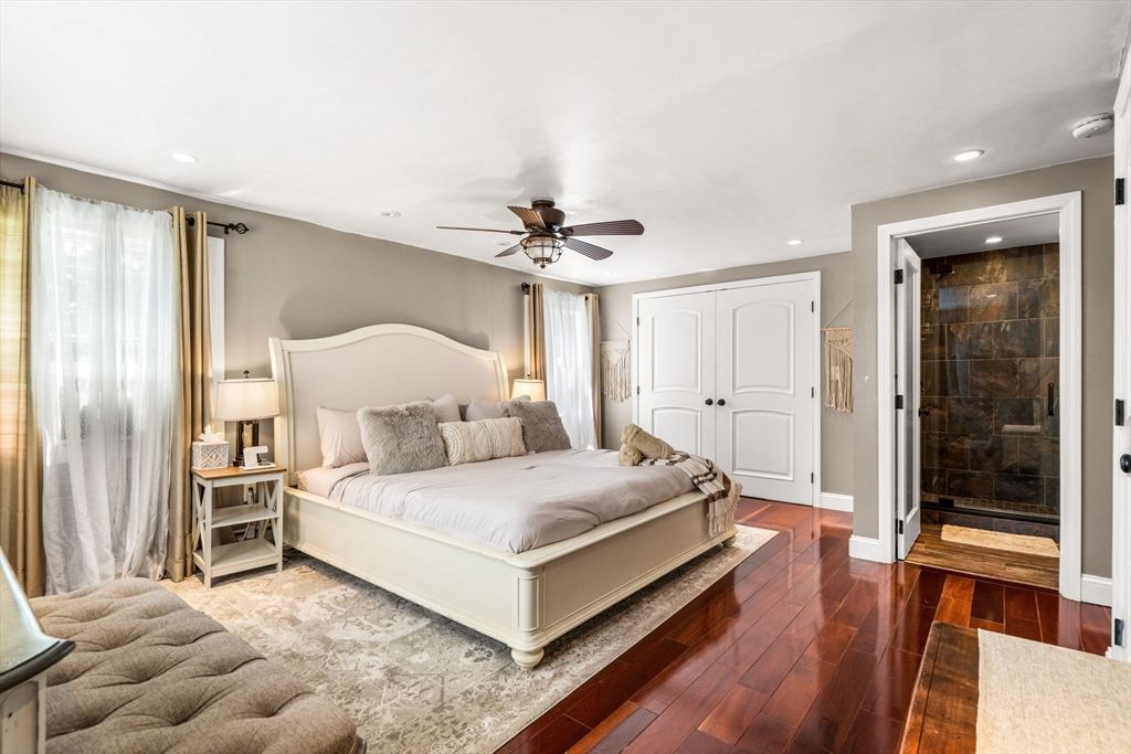 Bathroom, Bedroom, Glass Shower, Interior, Recessed Lighting, Wood Texture Flooring