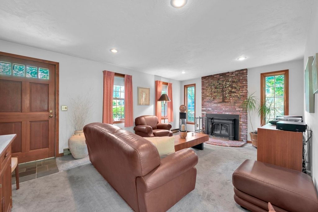 Fireplace, Interior, Living room, Recessed Lighting, Stone Walls