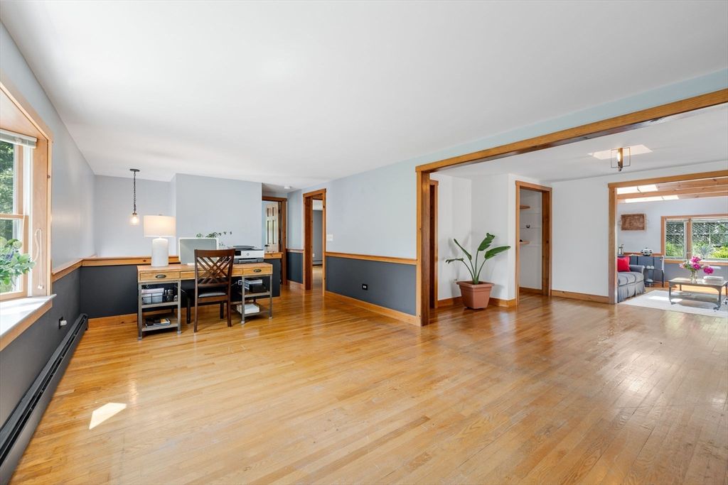 Dining room, Interior, Pendant Lights, Wood Texture Flooring
