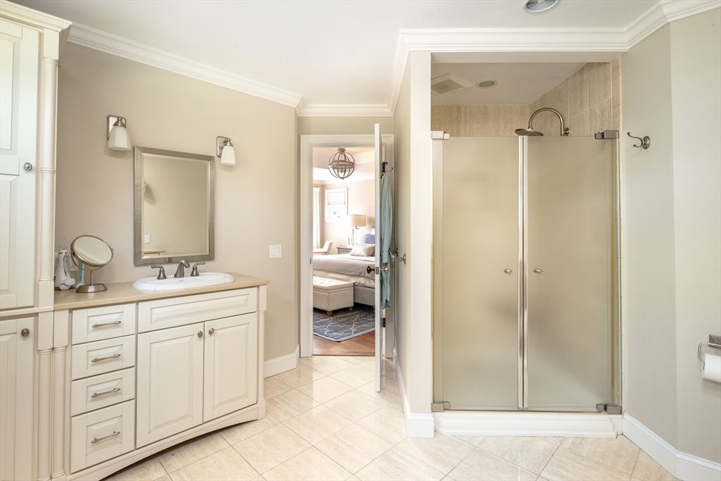 Bathroom, Bedroom, Dual Sink Vanities, Interior, Recessed Lighting, Wood Texture Flooring