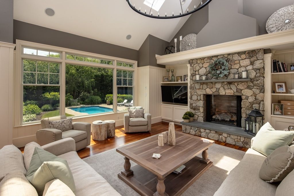 Fireplace, Interior, Living room, Stone Walls, Wood Texture Flooring