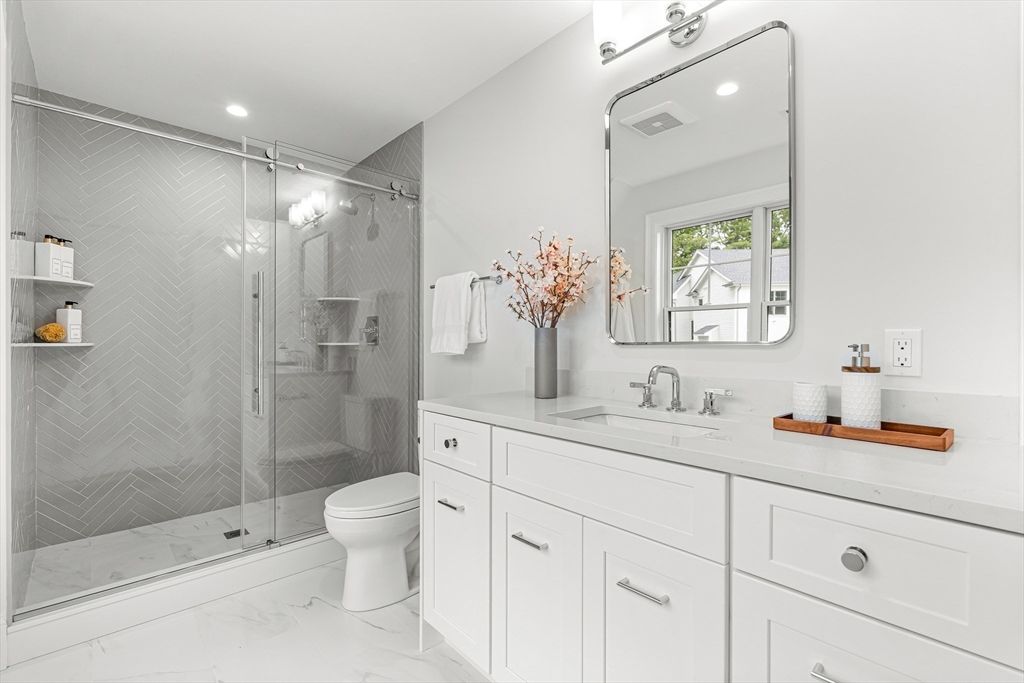 Bathroom, Glass Shower, Interior, Marble, Recessed Lighting