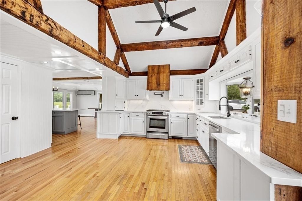 Interior, Kitchen, Stainless Steel Appliances, Wooden Beams, Wood Texture Flooring
