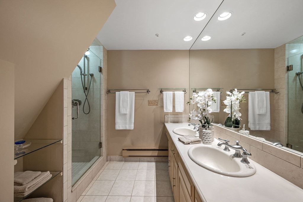 Bathroom, Dual Sink Vanities, Glass Shower, Interior, Recessed Lighting