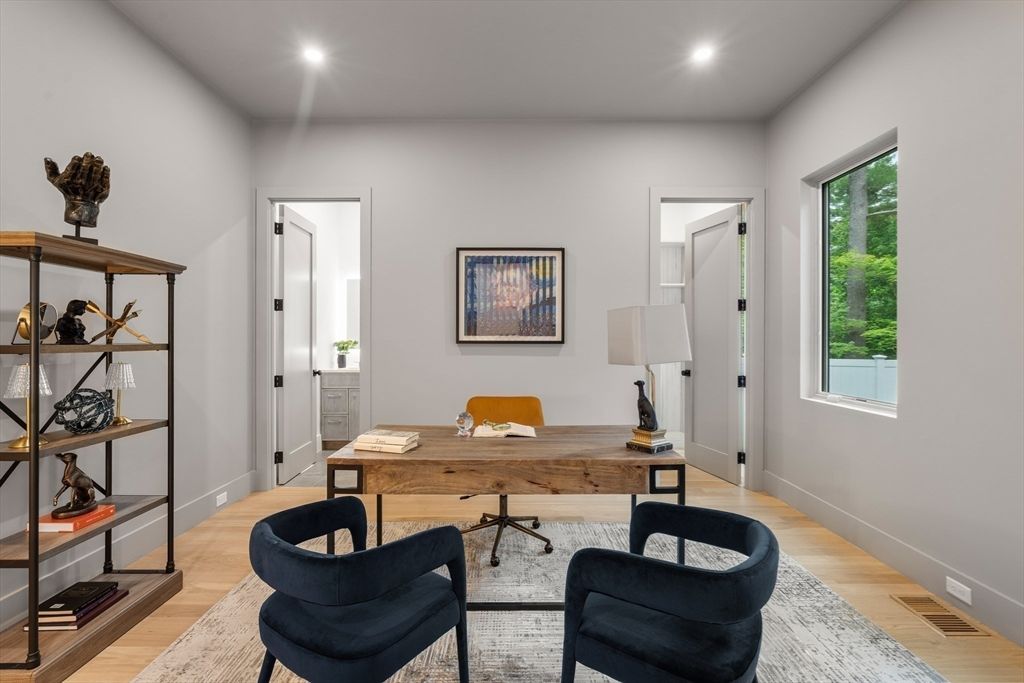 Home Office, Interior, Recessed Lighting, Wood Texture Flooring