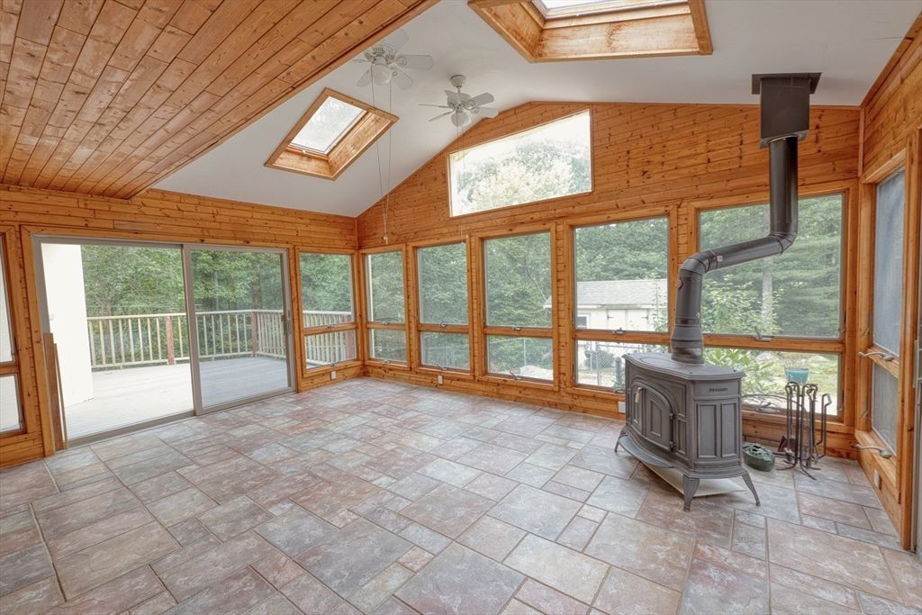 Fireplace, Interior, Sun Room, Wooden Ceilings, Wooden Walls