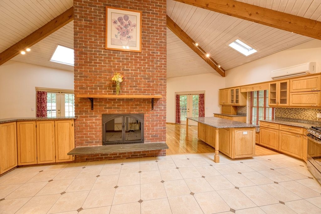 Fireplace, Interior, Kitchen, Stone Walls, Wooden Beams, Wooden Ceilings, Wood Texture Flooring