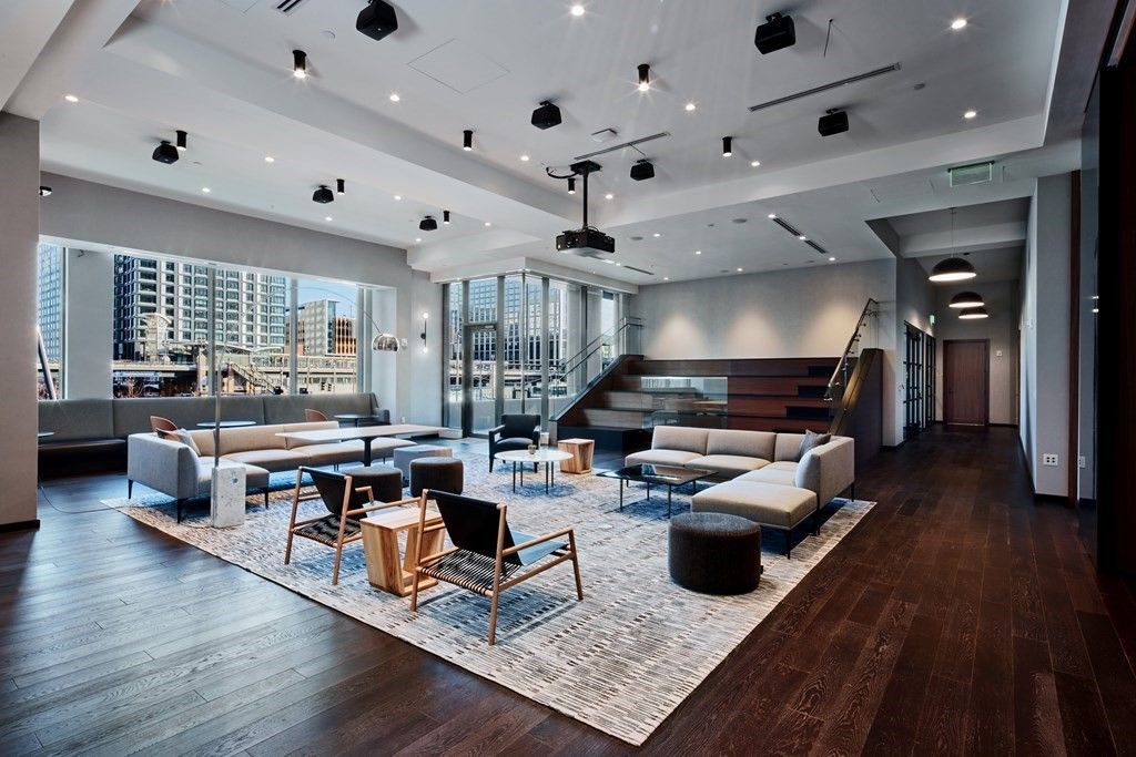 Interior, Living room, Pendant Lights, Recessed Lighting, Wood Texture Flooring