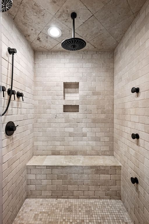Bathroom, Interior, Recessed Lighting, Stone Walls