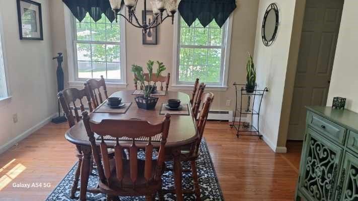 Chandelier, Dining room, Interior, Wood Texture Flooring