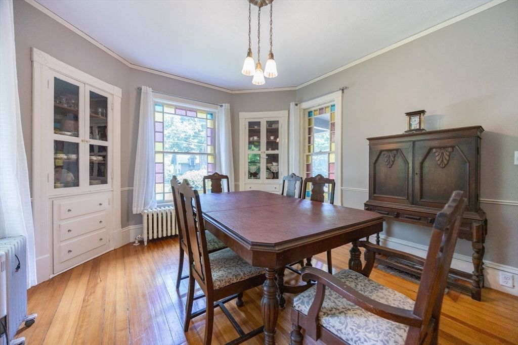Dining room, Interior, Pendant Lights, Wood Texture Flooring