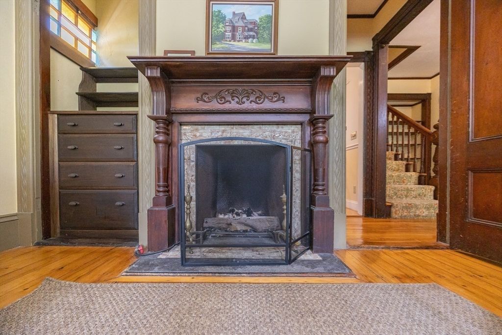 Fireplace, Interior, Wood Texture Flooring