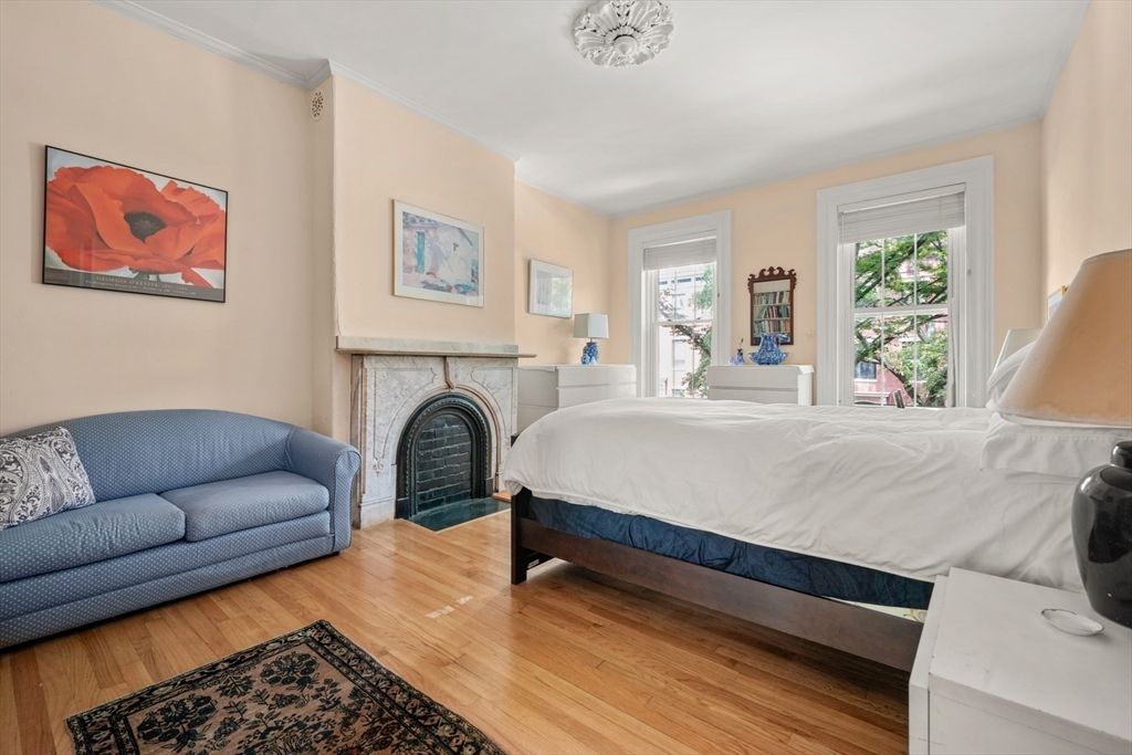 Bedroom, Fireplace, Interior, Wood Texture Flooring