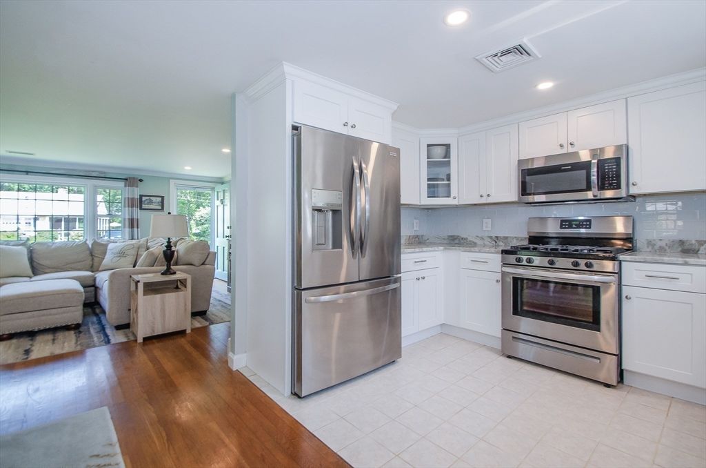 Interior, Kitchen, Living room, Recessed Lighting, Stainless Steel Appliances, Wood Texture Flooring