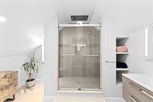 Bathroom, Glass Shower, Interior, Recessed Lighting