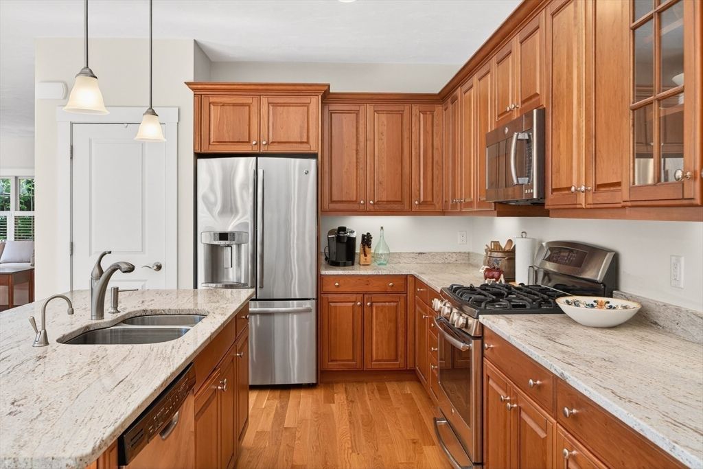Interior, Kitchen, Pendant Lights, Stainless Steel Appliances, Wood Texture Flooring