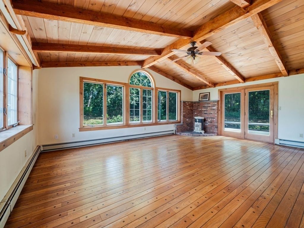 Empty room, Fireplace, Interior, Wooden Beams, Wooden Ceilings, Wood Texture Flooring