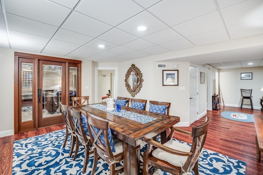 Dining room, Interior, Recessed Lighting, Wood Texture Flooring