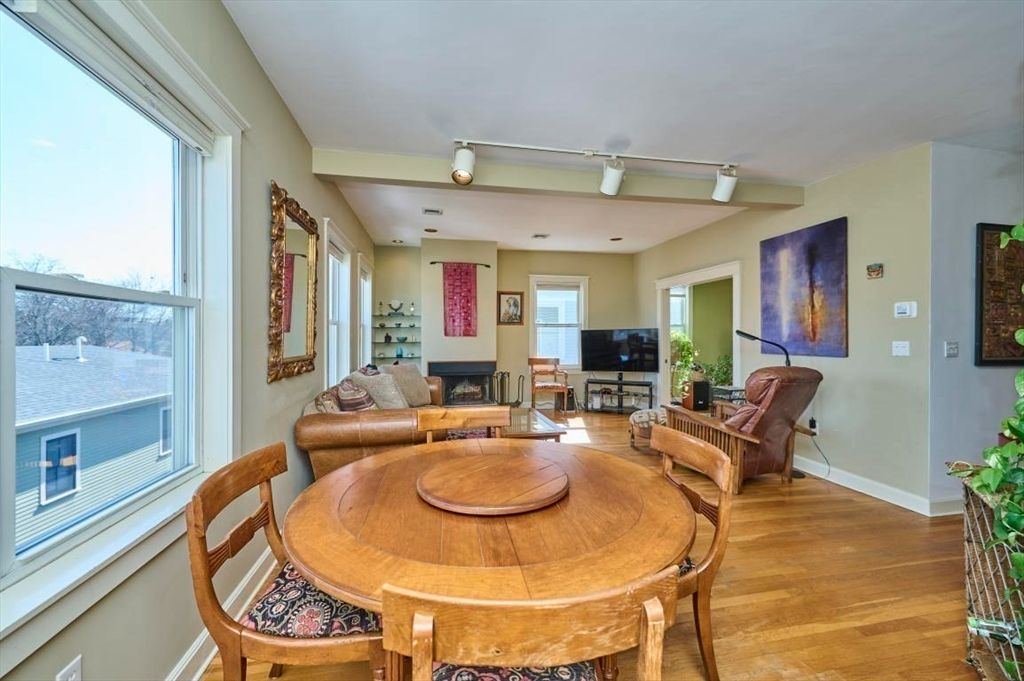 Dining room, Fireplace, Interior, Living room, Wood Texture Flooring
