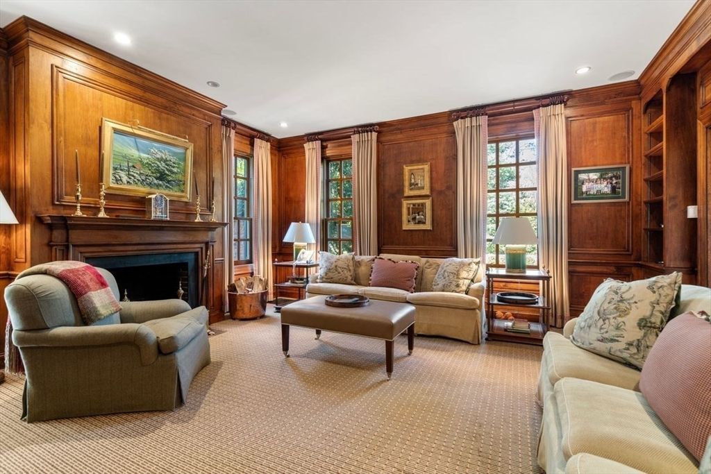 Fireplace, Interior, Living room, Recessed Lighting, Wooden Walls