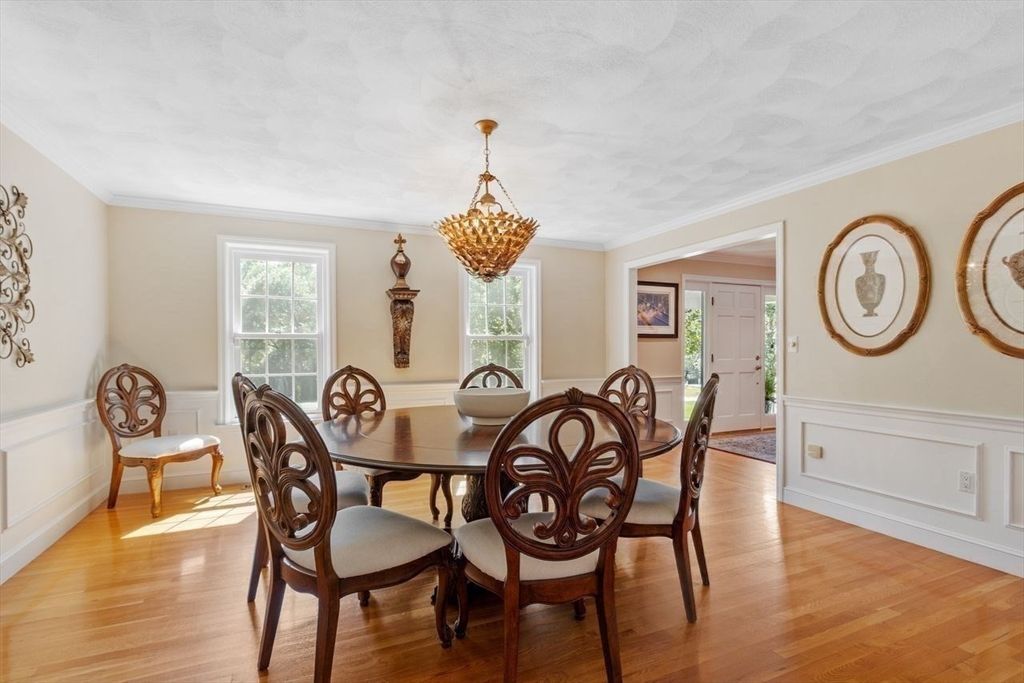Dining room, Interior, Pendant Lights, Wood Texture Flooring