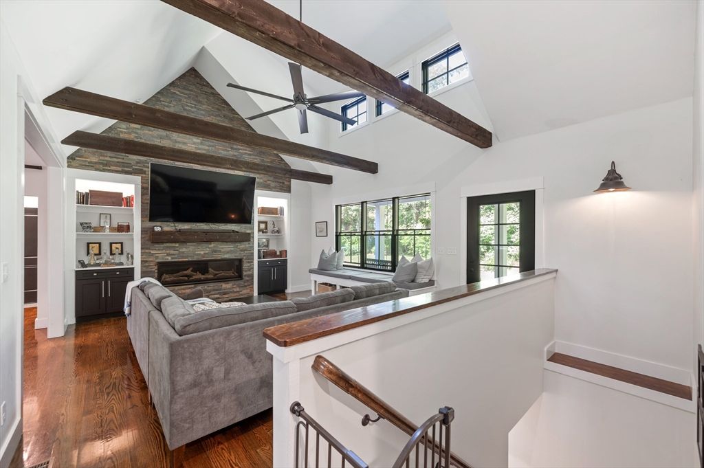 Fireplace, Interior, Living room, Wooden Beams, Wood Texture Flooring