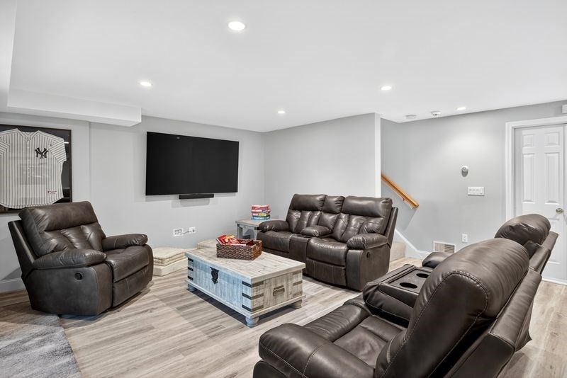 Home Theatre Room, Interior, Living room, Recessed Lighting, Wood Texture Flooring