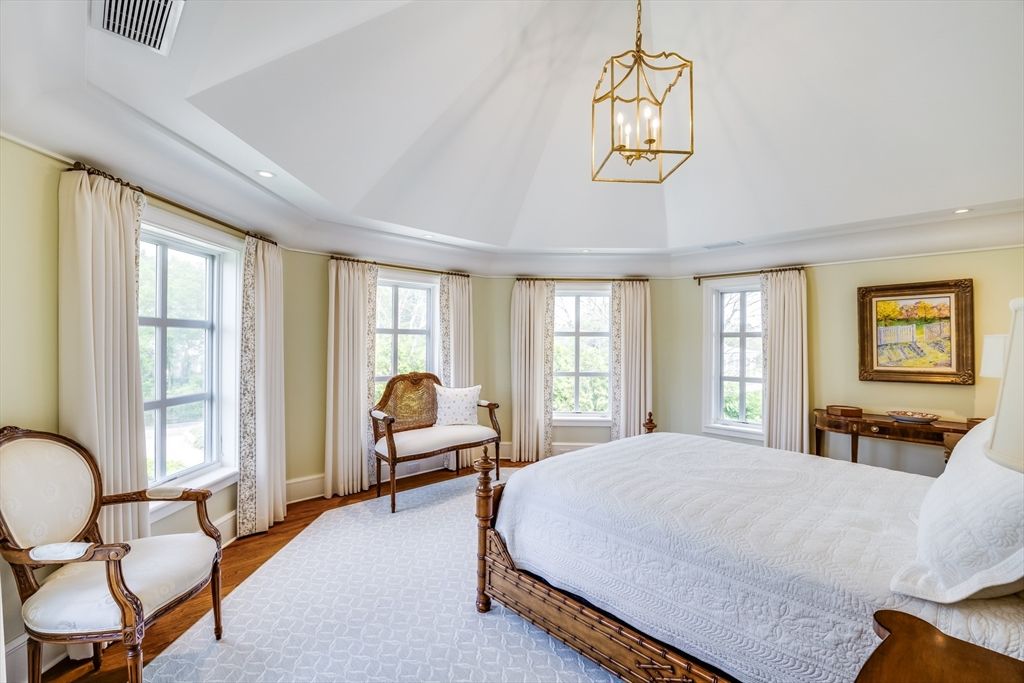 Bedroom, Interior, Pendant Lights, Recessed Lighting, Wood Texture Flooring