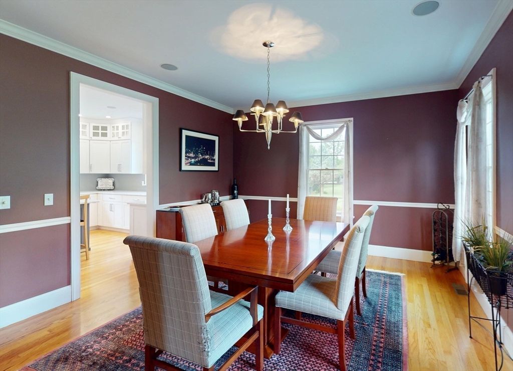 Chandelier, Dining room, Interior, Wood Texture Flooring