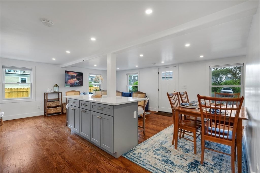 Dining room, Interior, Recessed Lighting, Wood Texture Flooring