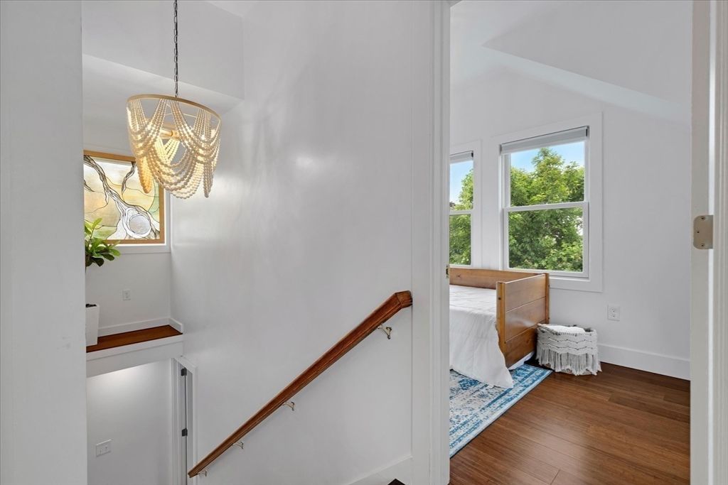 Bedroom, Chandelier, Interior, Wood Texture Flooring