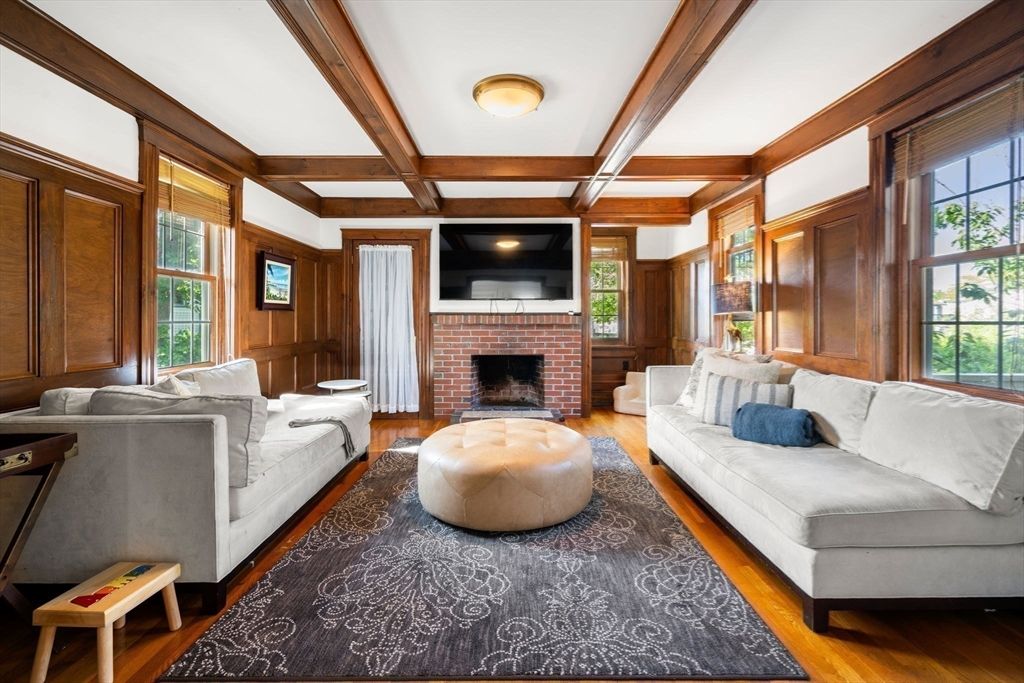 Fireplace, Interior, Living room, Wooden Beams, Wood Texture Flooring