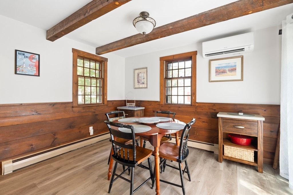Dining room, Interior, Wooden Beams, Wood Texture Flooring, Wooden Walls
