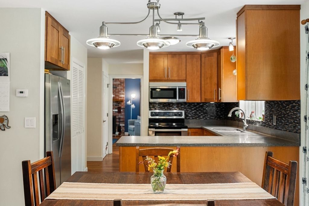 Interior, Kitchen, Pendant Lights, Stainless Steel Appliances, Wood Texture Flooring