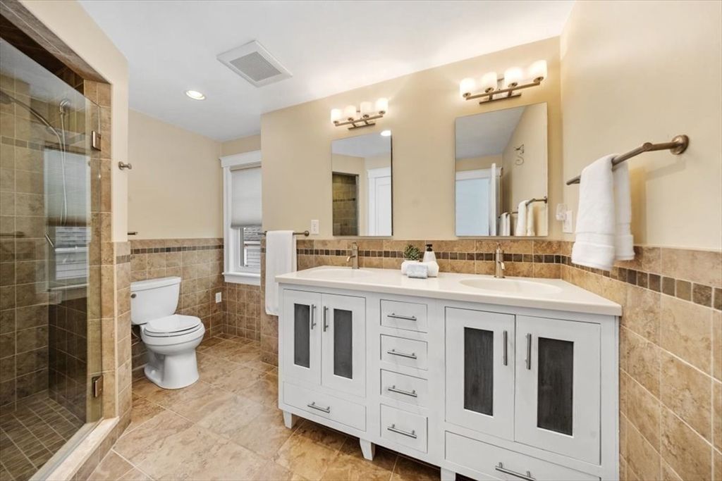 Bathroom, Dual Sink Vanities, Glass Shower, Interior, Recessed Lighting