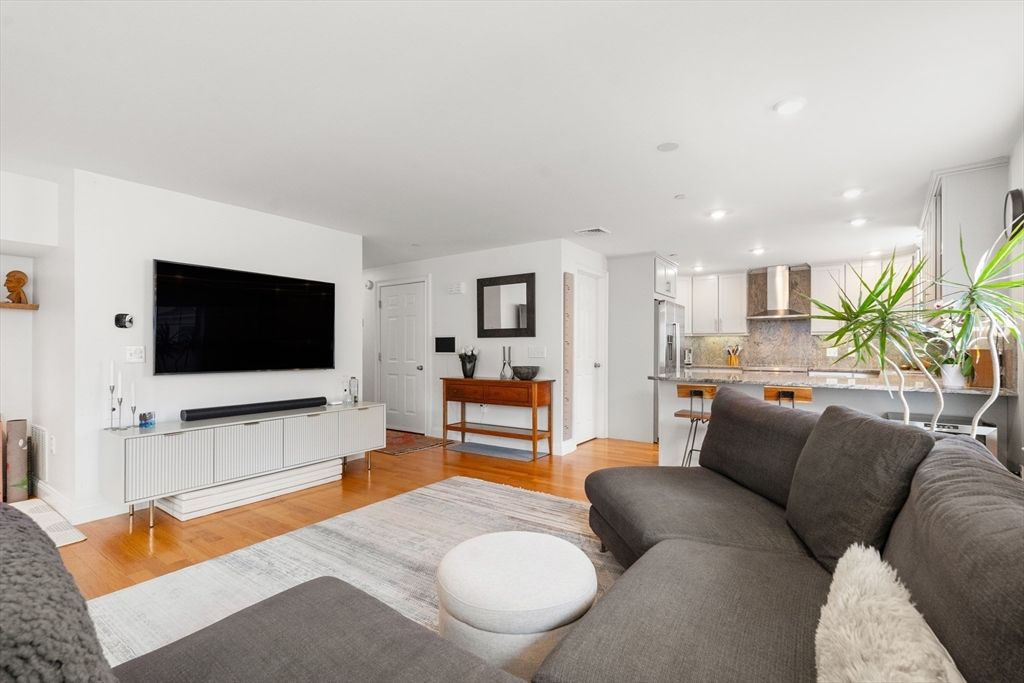 Interior, Kitchen, Living room, Recessed Lighting, Stainless Steel Appliances, Wood Texture Flooring