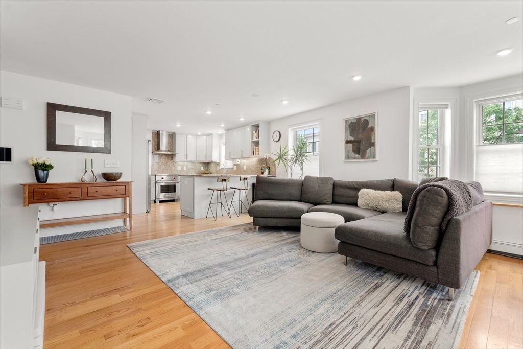 Interior, Kitchen, Living room, Recessed Lighting, Stainless Steel Appliances, Wood Texture Flooring