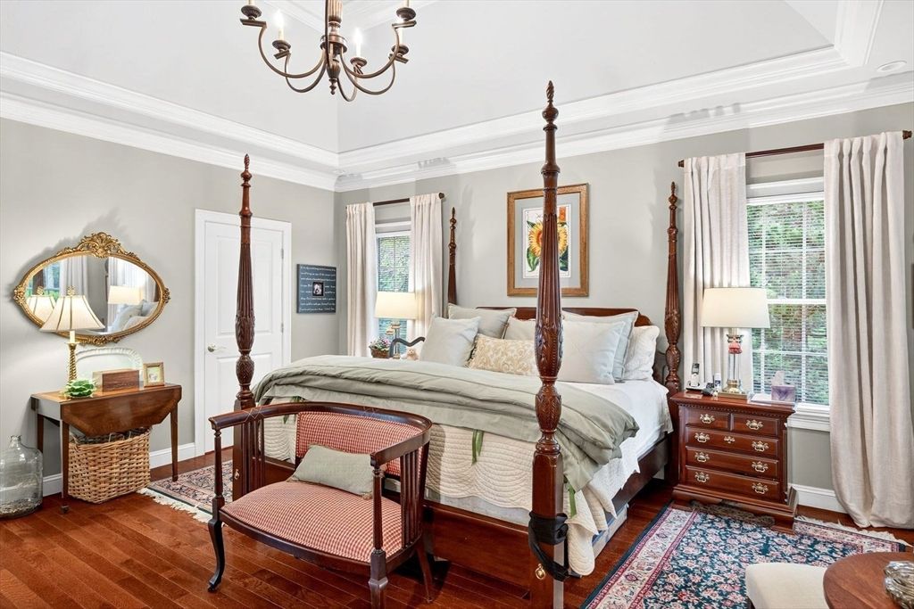 Bedroom, Chandelier, Interior, Wood Texture Flooring