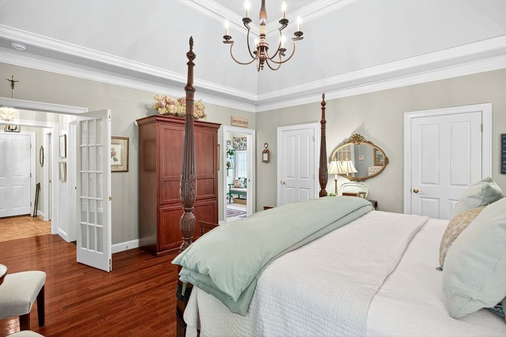 Bedroom, Chandelier, Interior, Wood Texture Flooring